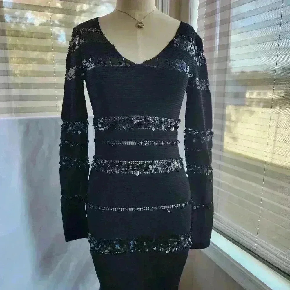 Love Republic Black Sequin Bandage Bodycon Mini Dress size small 6